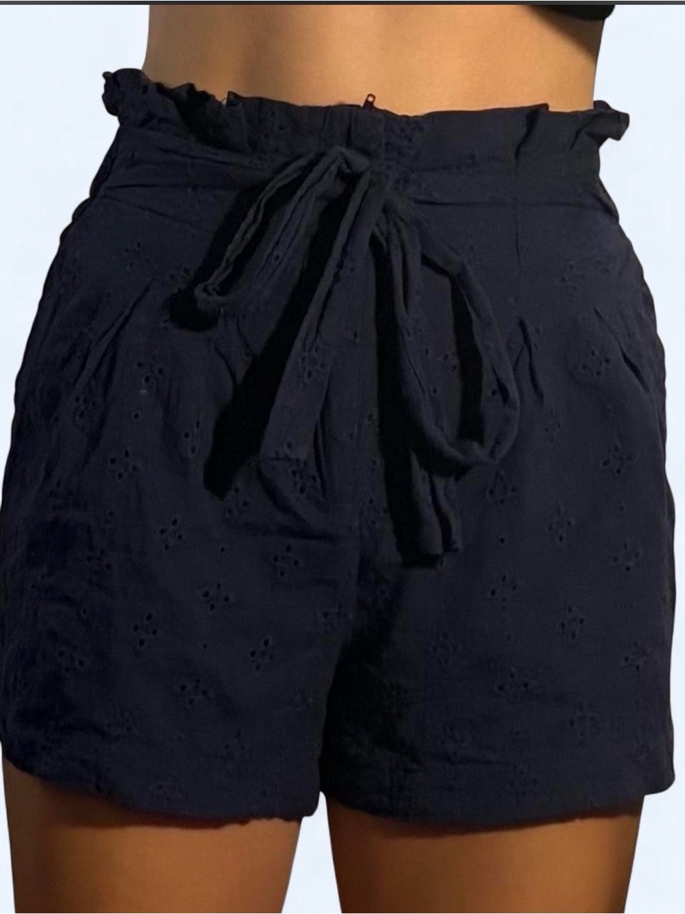 Women's Eyelet Tie-Waist Shorts - Navy Blue - Excellent Condition